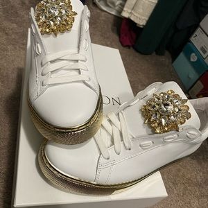 Stokton white and gold bling sneakers
